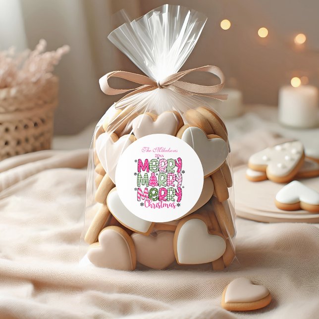 Sticker Rond Noël fantaisiste rose et vert (Créateur téléchargé)