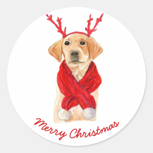 Sticker Rond Noël festif mignon Labrador Chiot (Devant)