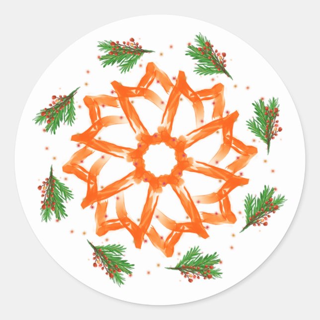 Sticker Rond Noël Festif Orange Floral (Devant)