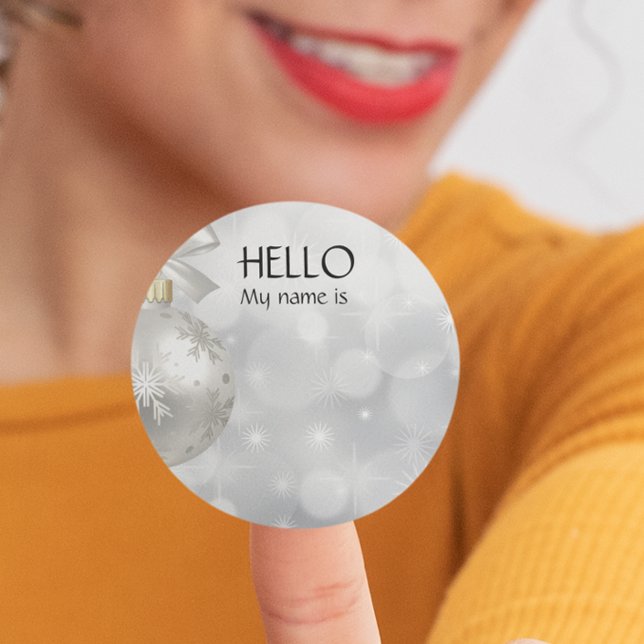 Sticker Rond Noël Fête Bonjour Nom Balise Badge (Créateur téléchargé)