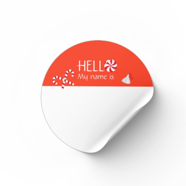 Sticker Rond Noël Fête Bonjour Nom Balise Badge (Créateur téléchargé)