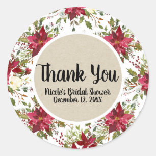 Sticker Rond Noël Fête Poinsettia Fleur hiver Floral