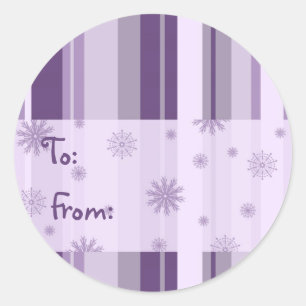Sticker Rond Noël Flocon de neige Tags cadeaux Purple Stripes