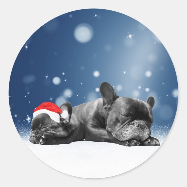 Sticker Rond Noël Français Chien de taule Chien Chien de Chien  (Devant)