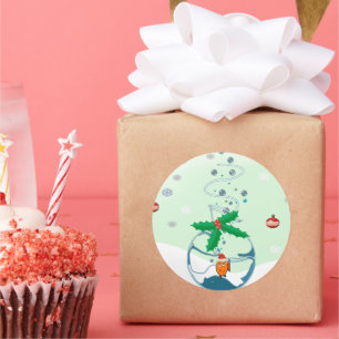 Sticker Rond Noël Funny Poisson d'or