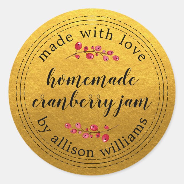 Sticker Rond Noël Gelée de Cranberry Faite Maison Or (Devant)