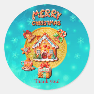 Sticker Rond Noël Gingerbread Candy House et Nouvel An