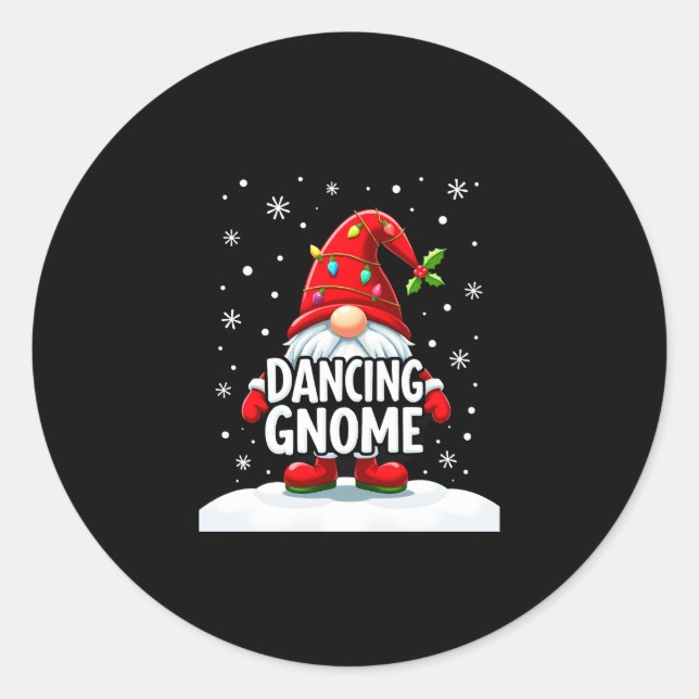 Sticker Rond Noël Gnome Danser Gnome Famille Noël (5) (Devant)