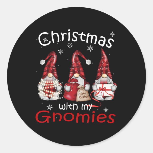 Sticker Rond Noël Gnome Famille Pour Femmes Hommes - Buffalo Pl (Devant)