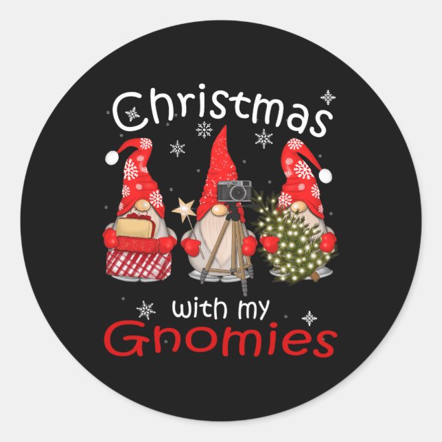 Sticker Rond Noël Gnome Famille Pour Femmes Hommes - Gnomies Xm (Devant)