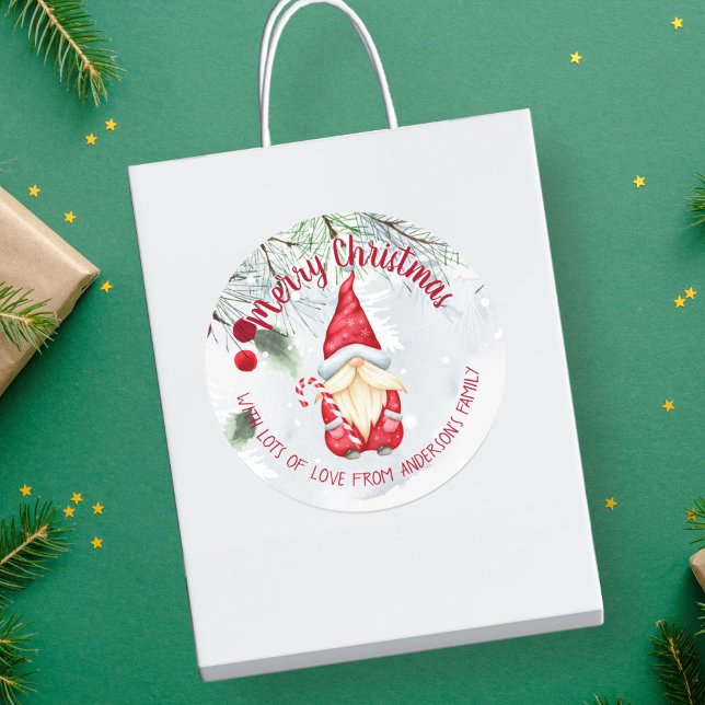 Sticker Rond Noël gnome Joyeux Noël personnalisé (Christmas gnome Merry Christmas personalized Classic Round )