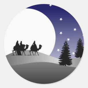 Sticker Rond Noël graphique des trois hommes sages