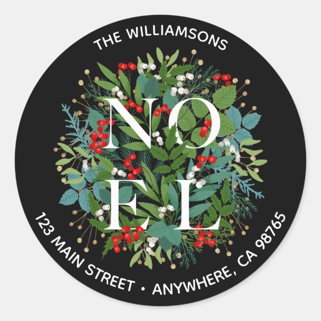 Sticker Rond NOEL Green Berries Adresse de Noël (Devant)