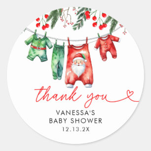 Sticker Rond Noël hiver Père Noël Baby shower Merci 