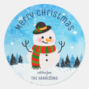Sticker Rond Noël hivernal moelleux Snowman