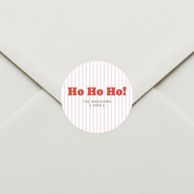 Sticker Rond Noël Ho Ho Ho Rayé Rouge (Créateur téléchargé)