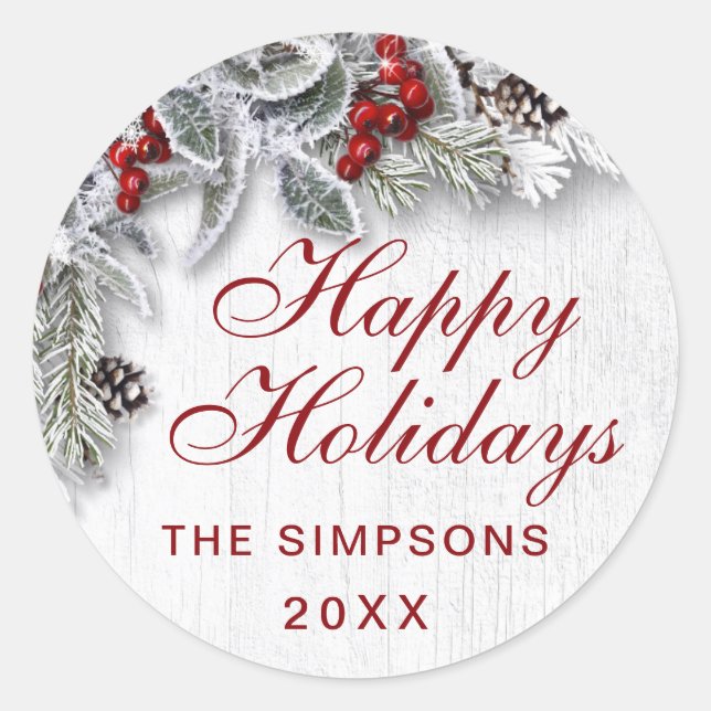 Sticker Rond Noël Holly Pine Rustique Vacances Envelolpe Seal (Devant)