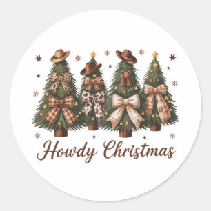 Sticker Rond Noël Howdy Arbre de Noël Occidental Arc Léopard