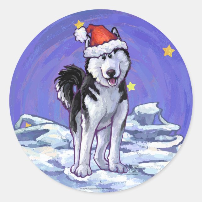 Sticker Rond Noël Husky (Devant)
