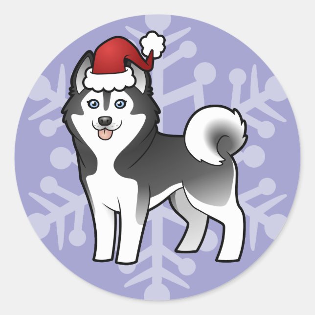 Sticker Rond Noël Husky sibérien / Malamute d'Alaska (Devant)