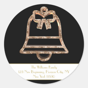 Sticker Rond Noel Jingle Bell Noir et blanc Script or