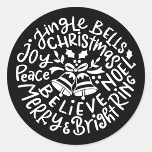 Sticker Rond Noël Jingle Bells Paix Joie Joyeux Bright Noel