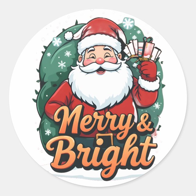 Sticker Rond Noël - "Joyeux et brillant Père Noël" (Devant)