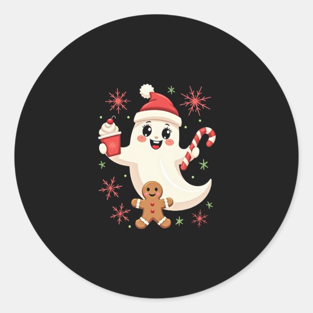 Sticker Rond Noël Joyeux Noël pour cadeau Noël Fantôme de Noël (Devant)