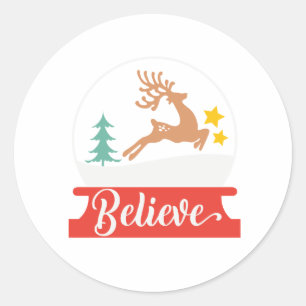 Sticker Rond Noël : Juste croire (à Père Noël et Reindeer)