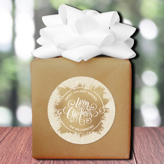 Sticker Rond Noël Maison de vacances Cuisine d'or (Merry Christmas on gold sweet holiday wishes homemade stickers)