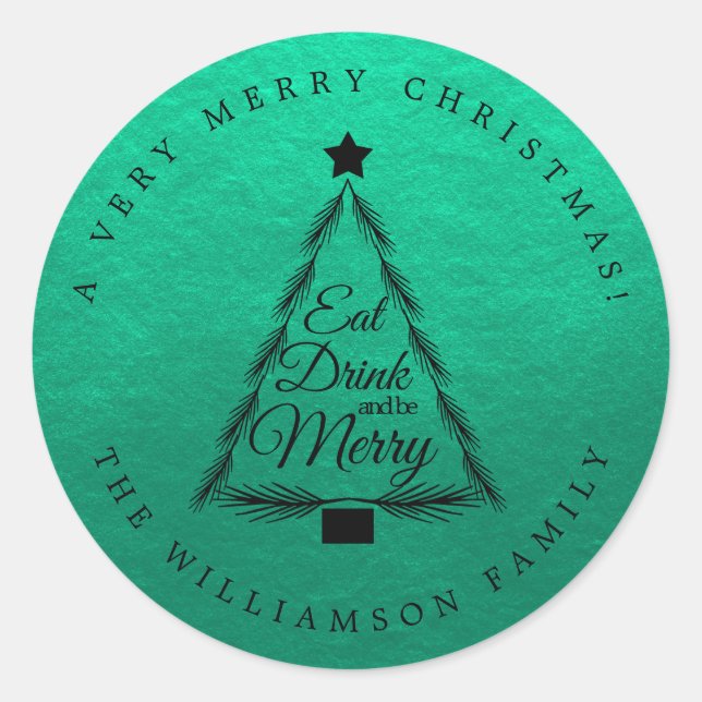 Sticker Rond Noël Manger Boire Joyeux Monogramme Enveloppe Scea (Devant)