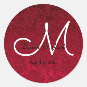 Sticker Rond Noël Mariage rouge hiver Monogramme floral