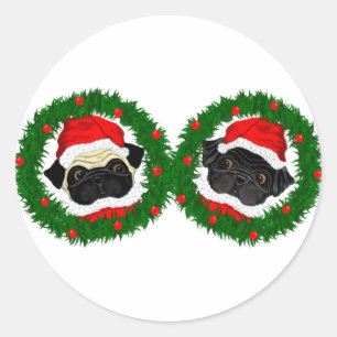 Sticker Rond Noël mignon Carlin noir et Carlin de la faune Père