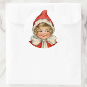 Sticker Rond Noël mignonne fille Elfe Vintage