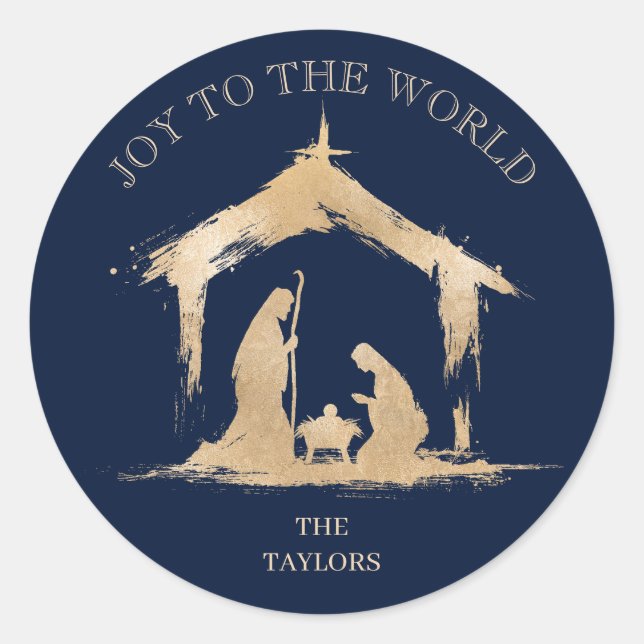 Sticker Rond Noël moderne Nativité religieuse Mary & Joseph (Devant)