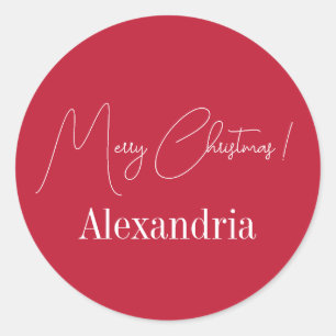 Sticker Rond Noël moderne Personnalisé Rouge Joyeux Noël