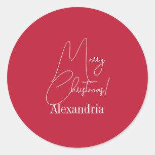 Sticker Rond Noel moderne rouge personnalisé