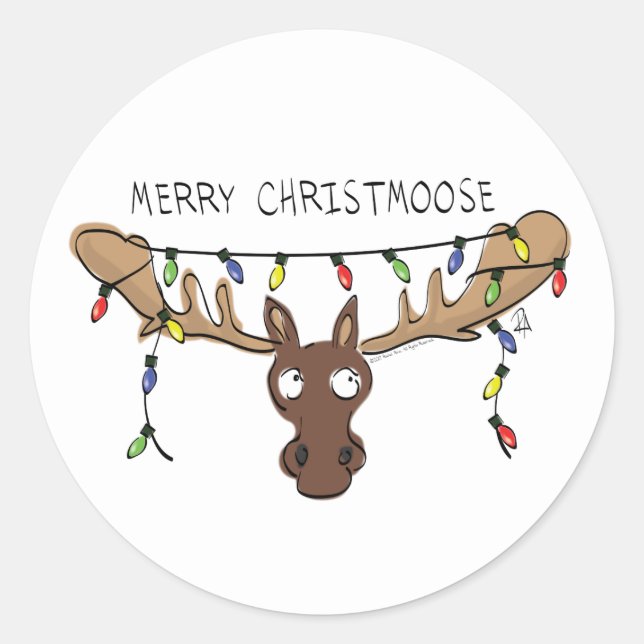 Sticker Rond Noël Moose mignonne drôle animal de vacances (Devant)
