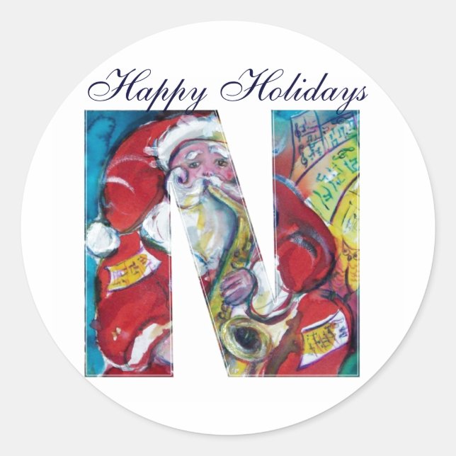 STICKER ROND NOËL N LETTRE / MONOGRAMME PÈRE NOËL INSPIRÉ (Devant)