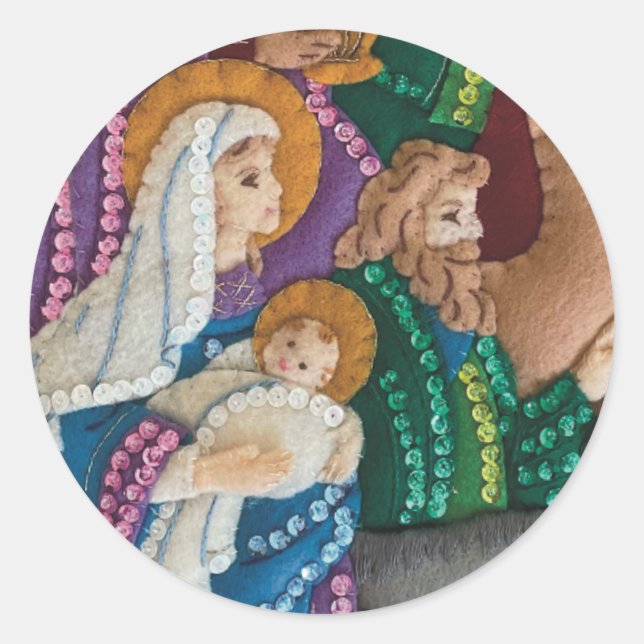 Sticker Rond Noël Nativité artisanal Stitch Felt (Devant)