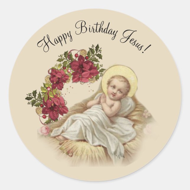 Sticker Rond Noël Nativité Bébé Jésus Floral (Devant)