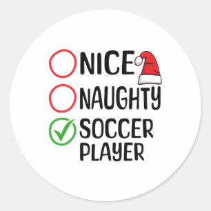 Sticker Rond Noël Nice Naughty joueur de football Noël Lis
