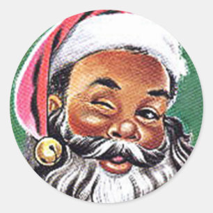 Sticker Rond Noël noir du Père Noël africain
