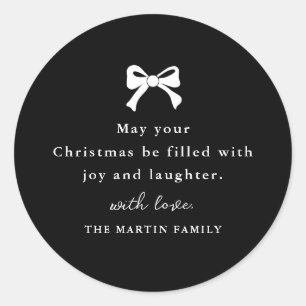 Sticker Rond Noël noir et blanc Fête personnalisée