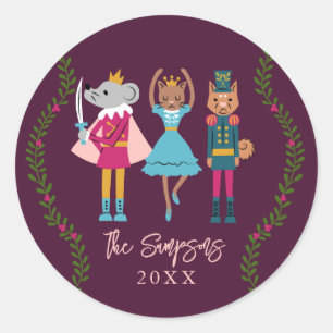 Sticker Rond Noël Nutcracker Pets Rouge