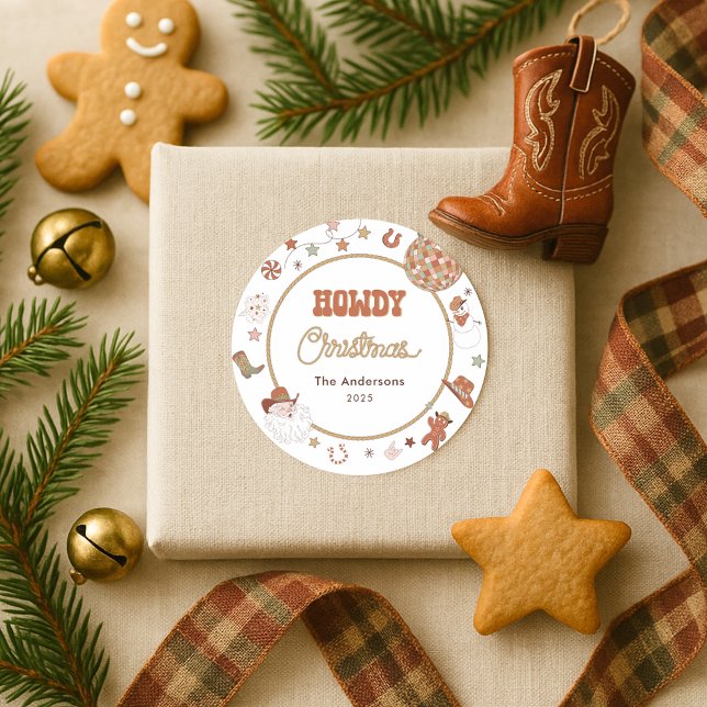 Sticker Rond Noël occidental rustique Howdy (Créateur téléchargé)