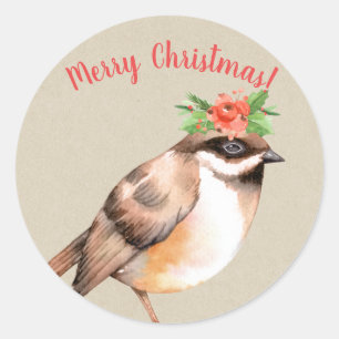 Sticker Rond Noël oiseau campagne vacances coutume