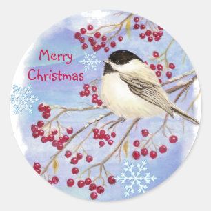 Sticker Rond Noël, Oiseau de poulet d'hiver