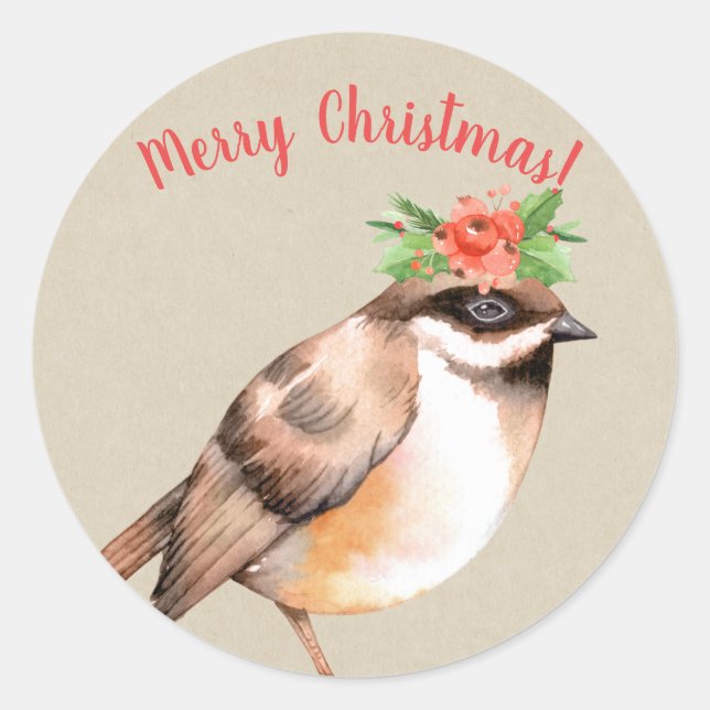 Sticker Rond Noël Oiseau Pays vacances Personnalisé (Devant)