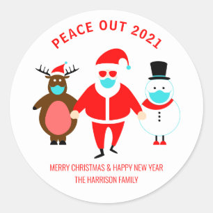 Sticker Rond Noël Paix 2021 Père Noël Masque Visage